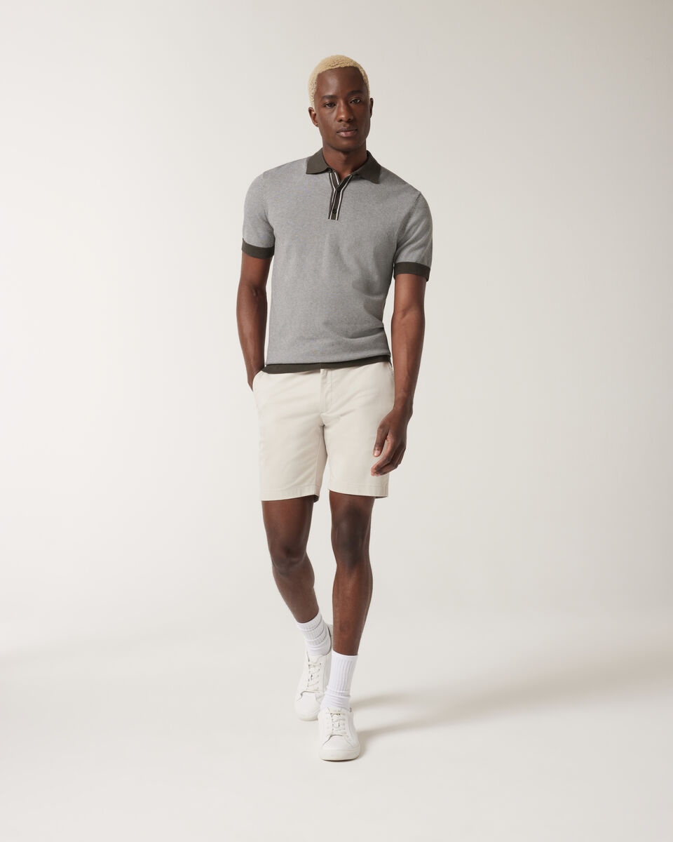 Striped Button-up Collar Polo, Khaki, hi-res